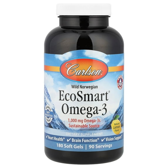 Carlson Labs - Norwegian EcoSmart Omega-3 Lemon Flavored 500 mg. - 180 Softgels Formerly CalaOmega High DHA Omega-3 From Calamari 1000 mg.