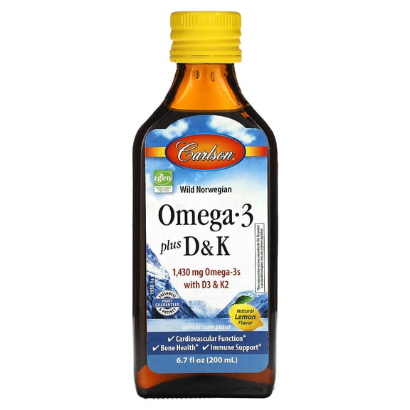 Carlson Omega 3 Plus D & K, Natural Lemon, 1,430 mg , 6.7 fl oz (200 ml)