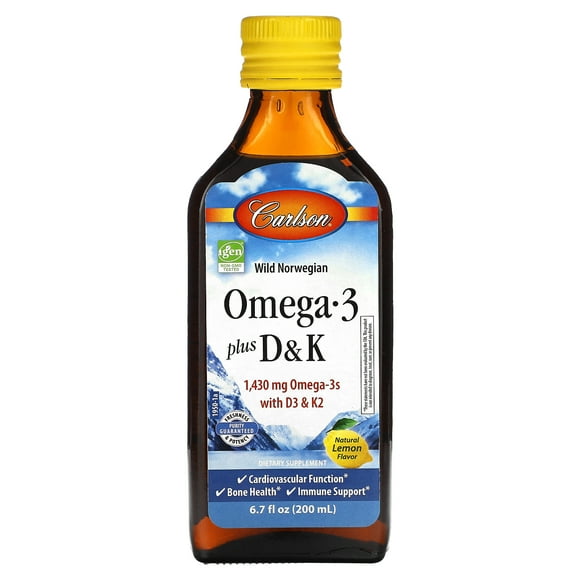 Carlson Labs - Omega-3 + D & K Liquid Lemon 1430 mg. - 6.7 fl. oz.
