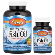 Carlson Labs The Very Finest Fish Oil Omega-3 Softgels, Orange, 700 Mg, Bonus Pack, 120 + 30 Ct