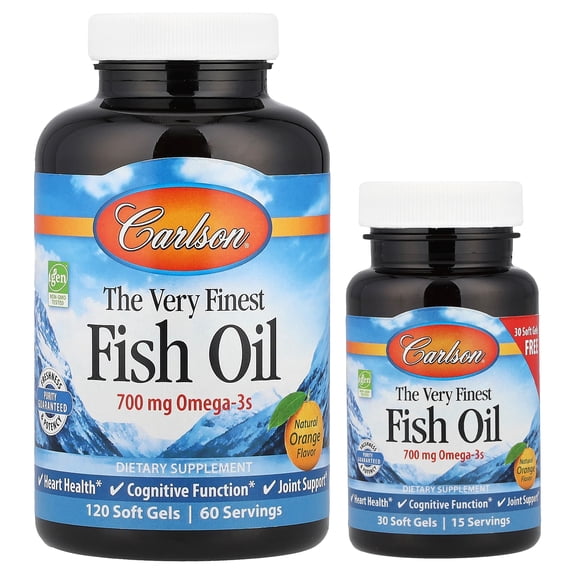 Carlson Labs The Very Finest Fish Oil Omega-3 Softgels, Orange, 700 Mg, Bonus Pack, 120 + 30 Ct