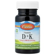 Carlson Vitamins D3 + K2, 30 Vegetarian Capsules