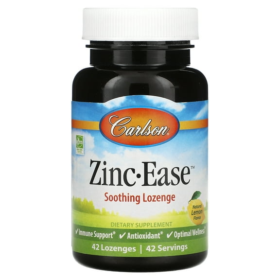 Carlson Zinc-Ease Soothing Lozenge, Natural Lemon, 42 Lozenges