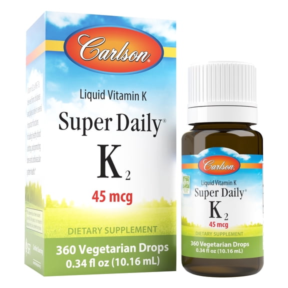 Carlson Liquid Super Daily K2, 45 mcg per Drop, Vitamin K2 MK-7 Supplement, 0.34 fl oz