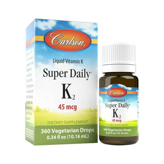 Carlson Liquid Super Daily K2, 45 mcg per Drop, Vitamin K2 MK-7 Supplement, 0.34 fl oz