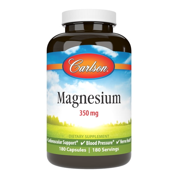 Carlson - Magnesium, 350 mg, Cardiovascular Support, Muscle Function, 180 Capsules