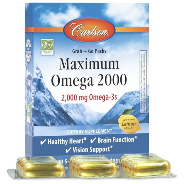 Carlson - Omega 2000 Grab + Go Packs, 2000 mg Omega-3s, EPA, Norwegian ...