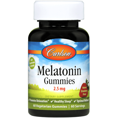 Carlson Melatonin Gummies, Natural Strawberry, 2.5 mg, 60 Vegetarian Gummies