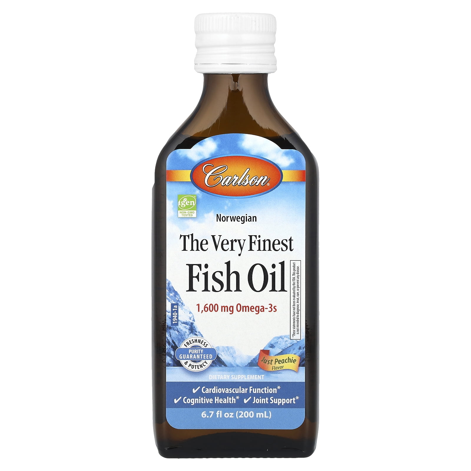 Carlson - The Very Finest Fish Oil, 1600 mg Omega-3s, Norwegian, Wild Caught, Sustainably Sourced, Just Peachie, 200 mL (6.7 Fl Oz)