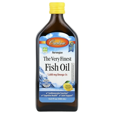 Carlson Omega-3 Fish Oil Liquid, 1600 mg, 16.9 fl oz, Lemon