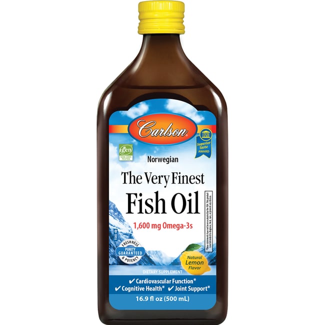 Carlson Omega-3 Fish Oil Liquid, 1600 mg, 16.9 fl oz, Lemon - image 1 of 3
