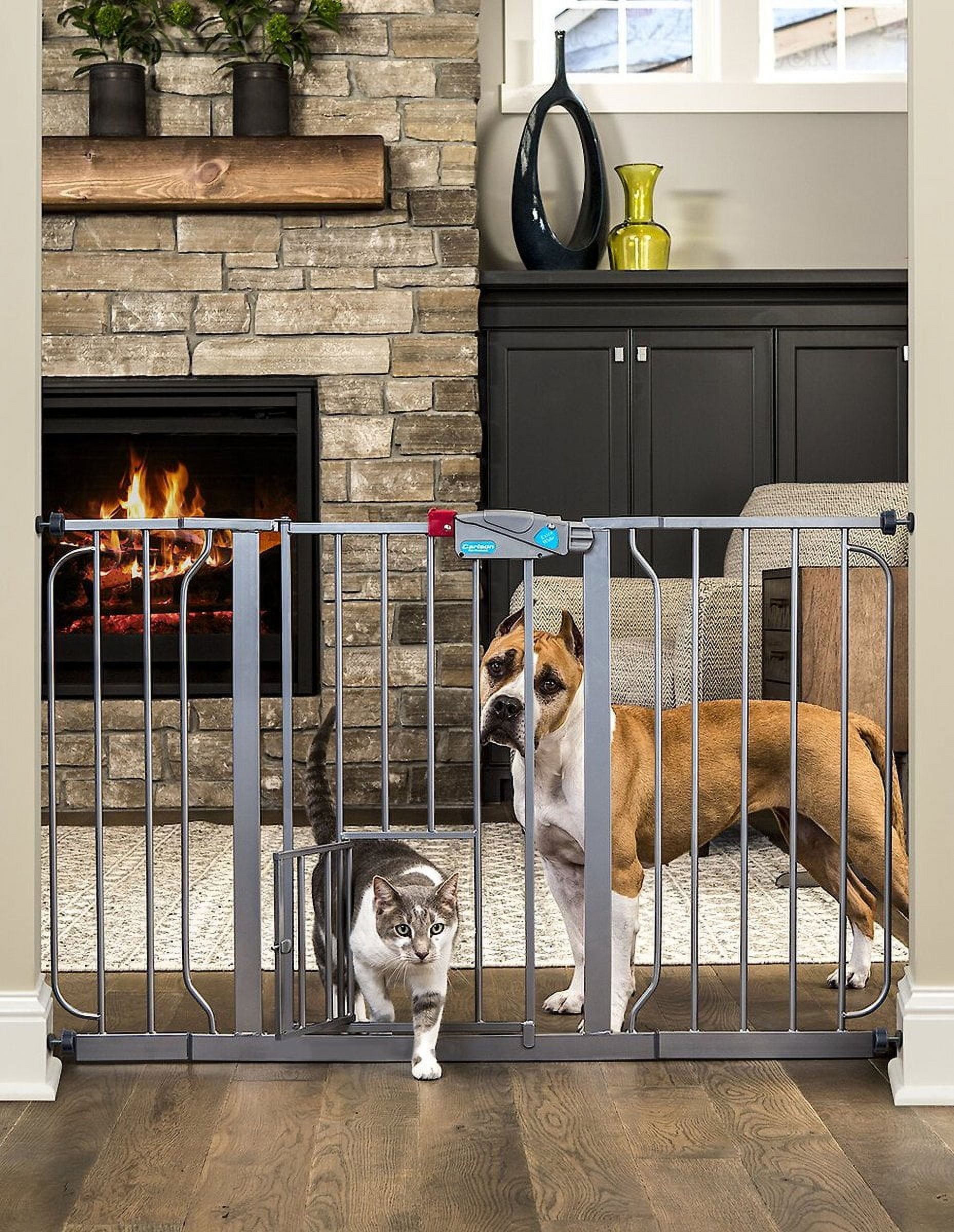 Carlson 51" Extra Wide Gate with Small Pet Door, 30" H x 29"-51" W, Platinum