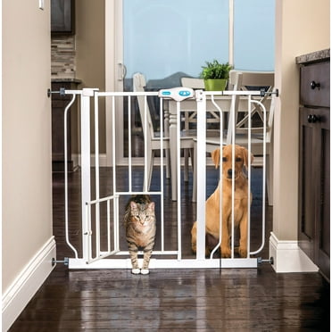 Carlson Pet Products 31"H Extra-Wide Walk Through Metal Dog Pet Gate, with Additional Small Door, White
