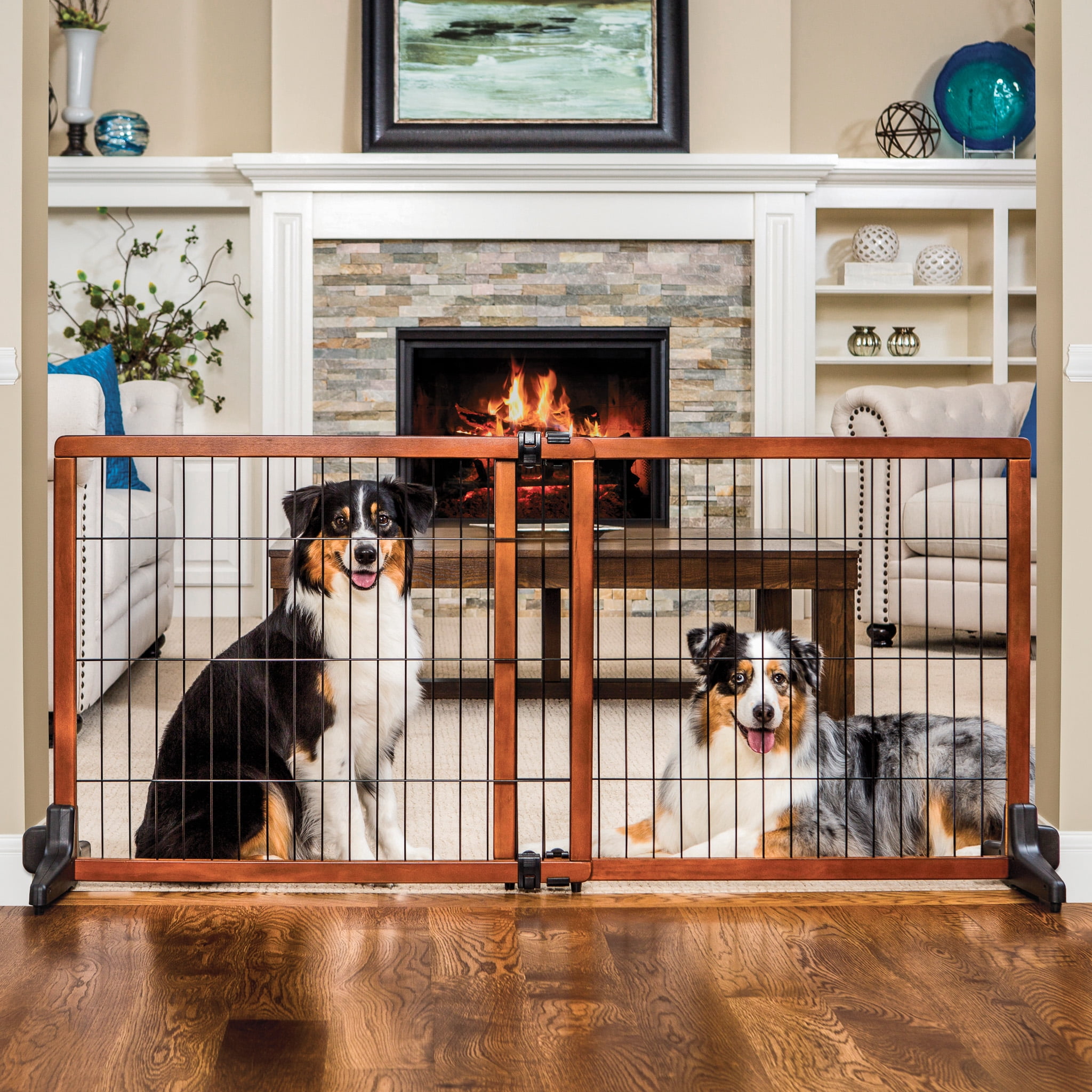 Carlson Pet Products, 41" - 70"L x 28"H Adjustable Freestanding Pet Gate, Premium Wood, Brown