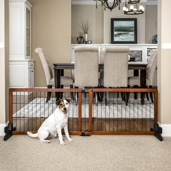 Carlson Pet Products, 41" to 70" L x 20" H Adjustable Freestanding Pet Gate, Premium Wood, Brown