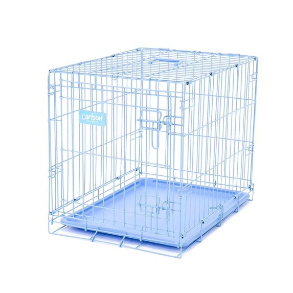 Carlson Pet Products Compact Deluxe Metal Dog Crate with Pan, Blue, Small, 24"L