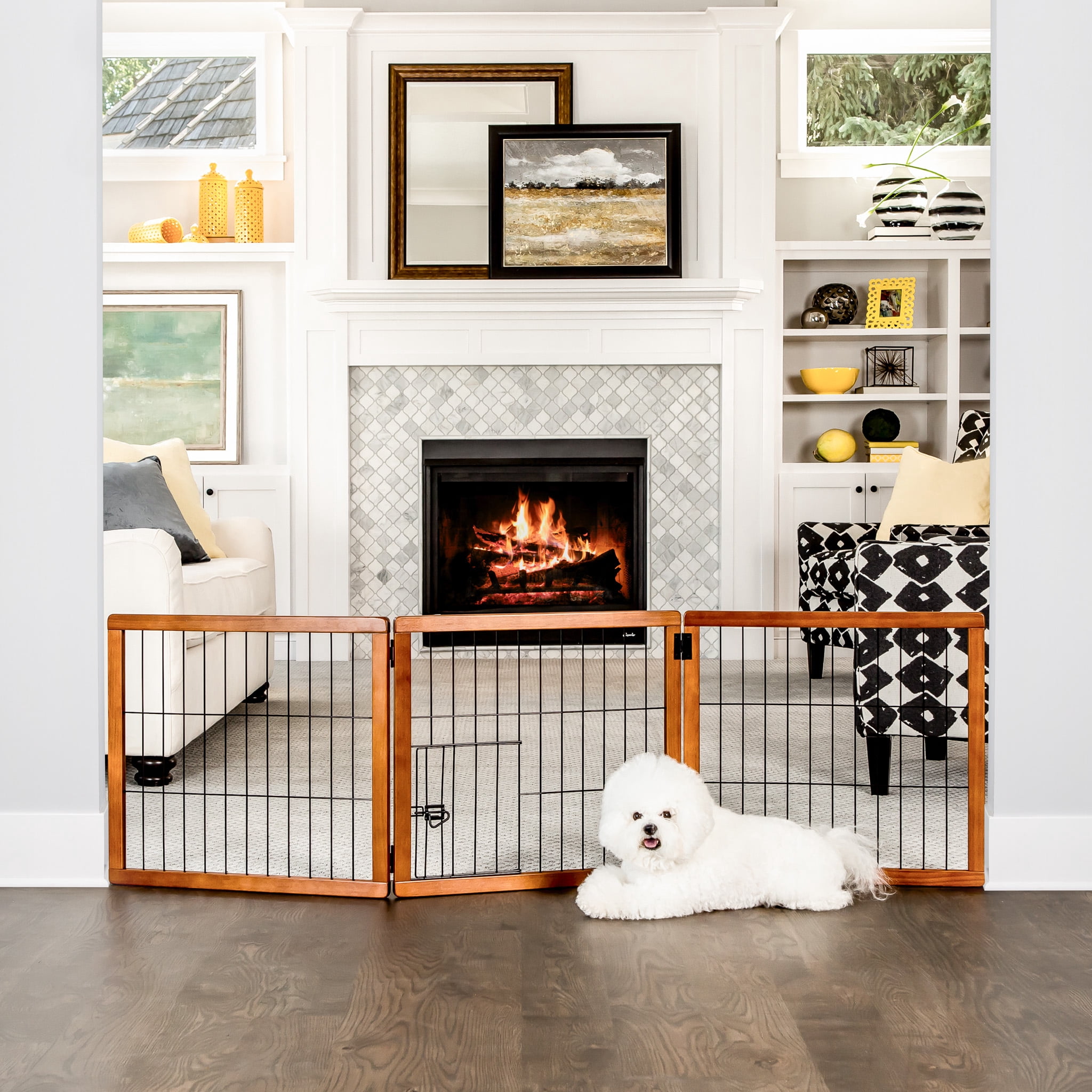 Carlson Pet Products Design Paw 3 Panel Premium Wooden Pet Gate, Brown, 62" L x 20" H