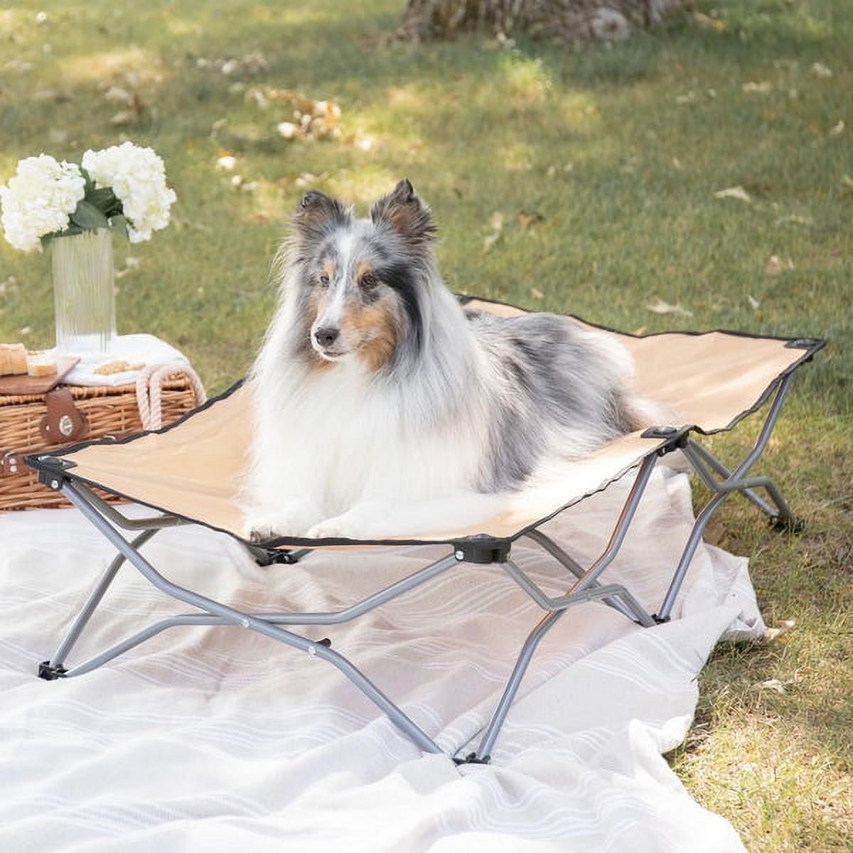 Carlson Pet Products Large Portable Pup Travel Pet Bed, Tan, L x  W, For Dogs Up to 95 lbs