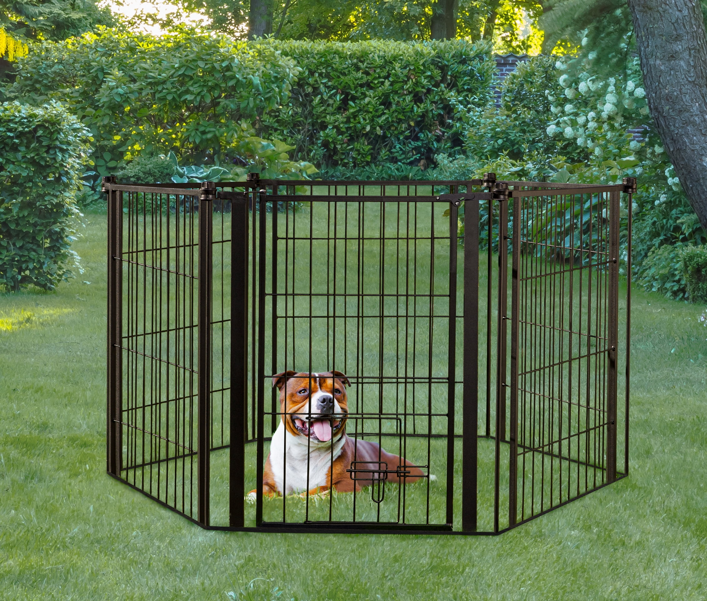 Black Metal Outdoor Pet Gate with Small Door, 31" x 27"