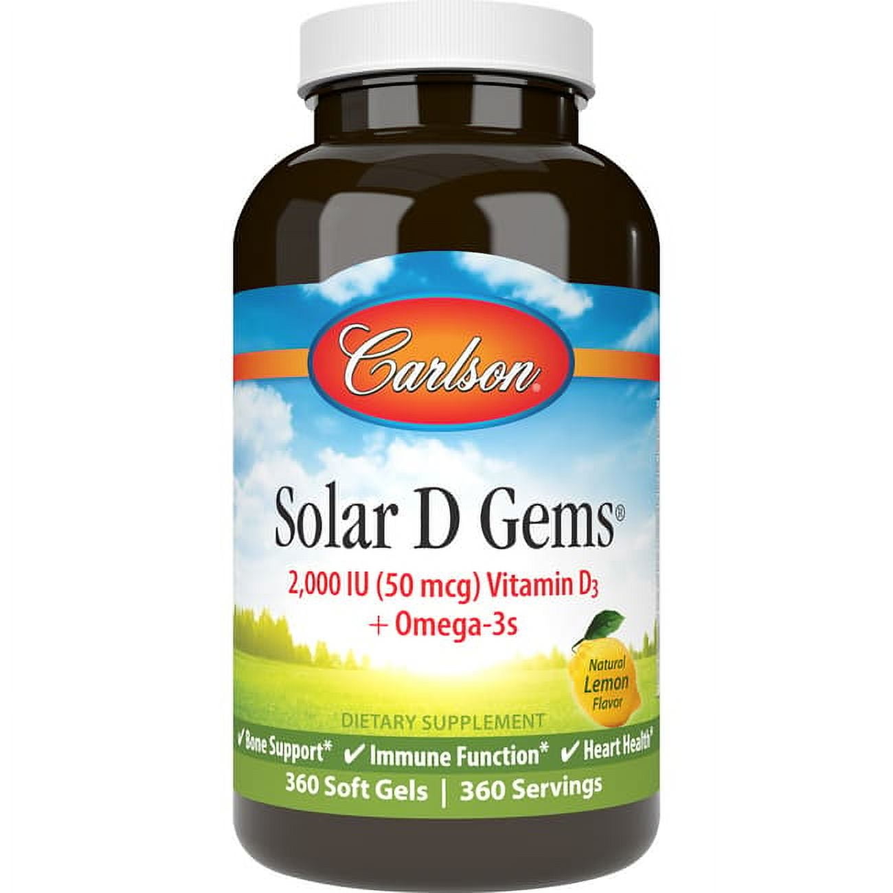 Carlson Solar D Gems - Lemon 2,000 Iu (50 mcg) 360 Sgels