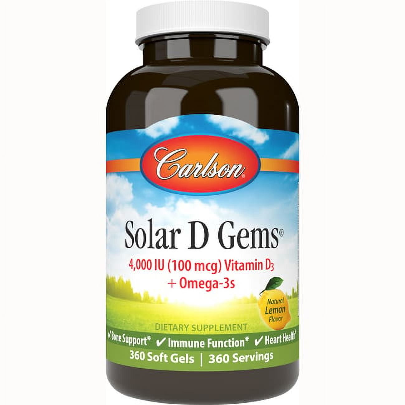 Carlson Solar D Gems - Lemon 4,000 Iu (100 mcg) 360 Sgels