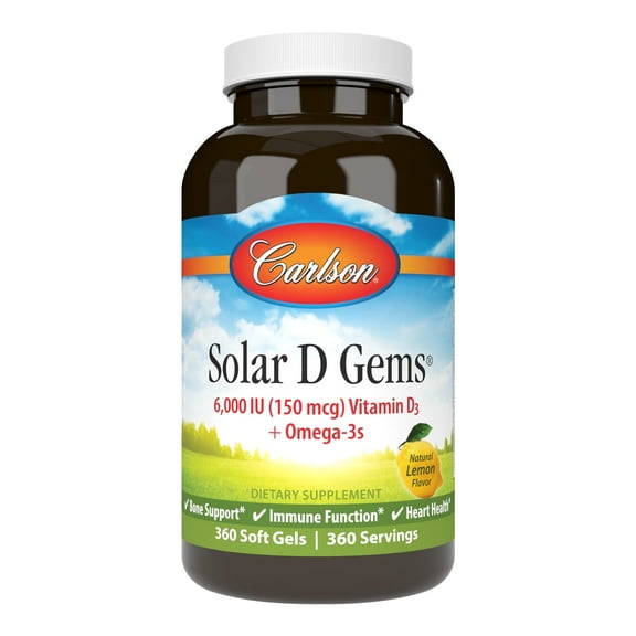 Carlson Solar D Gems® , Vitamin D3 + Omega-3s, Natural Lemon, 360 Soft Gels