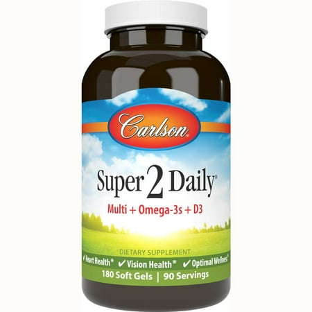 Carlson Super 2 Daily, Multi + Omega-3s + D3, 180 Soft Gels