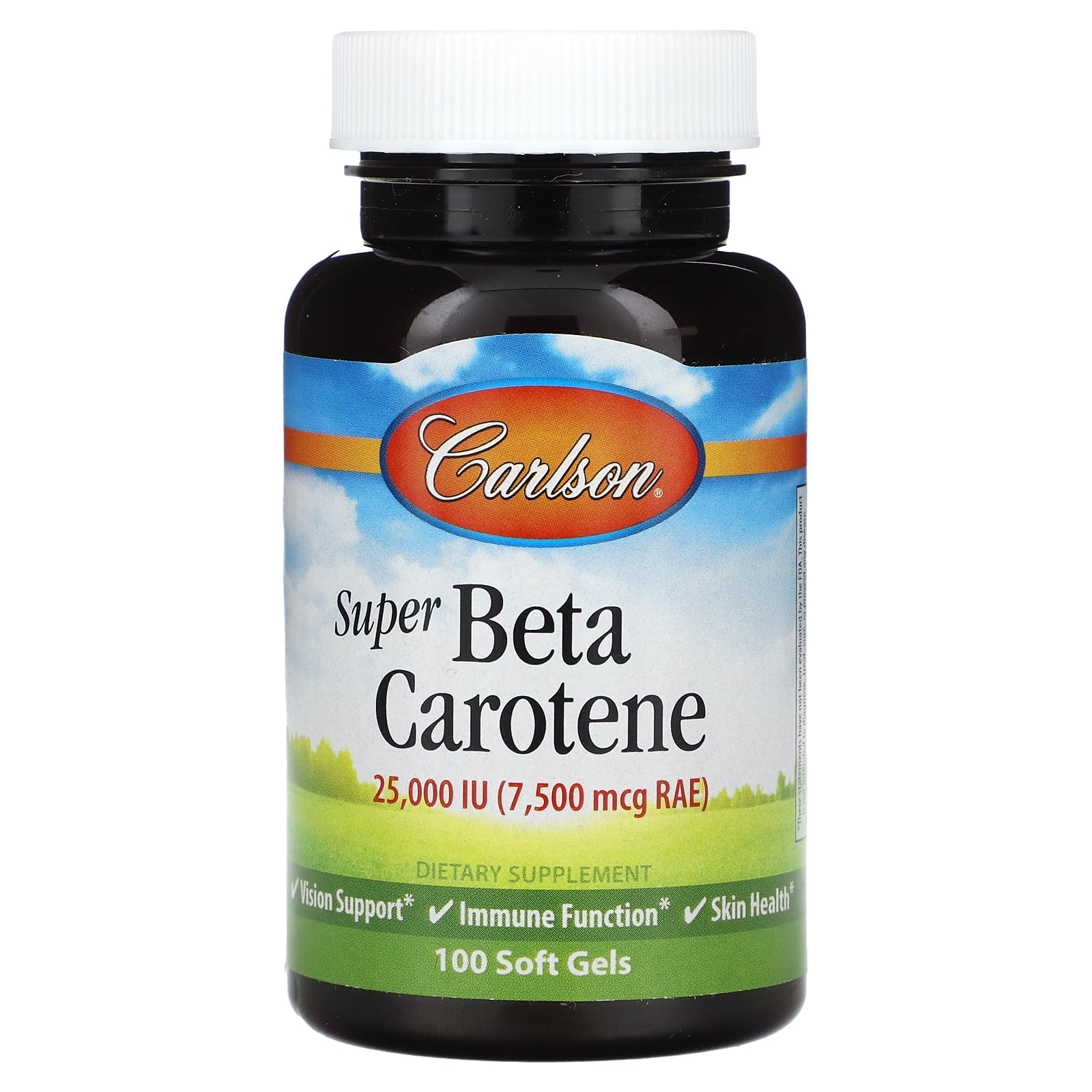 Carlson Super Beta Carotene, 7,500 mcg RAE (25,000 IU), 100 Soft Gels