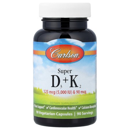 Carlson Super D3 + K2, 90 Vegetarian Capsules