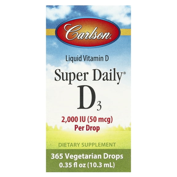 Carlson - Super Daily D3 2,000 IU (50 mcg) per Drop, Vitamin D Drops, 1-Year Supply, Vegetarian, Unflavored, 365 Drops
