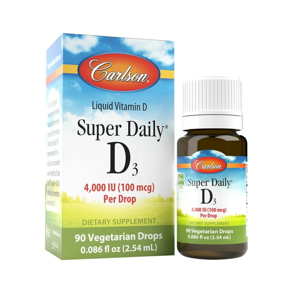 Carlson - Super Daily D3 4,000 IU (100 mcg) per Drop, Vitamin D Drops, Vegetarian, Unflavored, 90 Drops