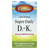 Carlson - Super Daily D3 K2, 50 mcg (2000 IU) & 45 mcg, Liquid Vitamins D & K, Vegetarian, Unflavored, 360 Drops