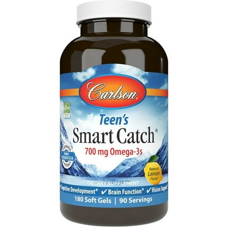 Carlson Labs - Smart Catch Norwegian Fish Oil Omega-3 DHA & EPA For Teens Lemon 1000 mg. - 180 Softgels