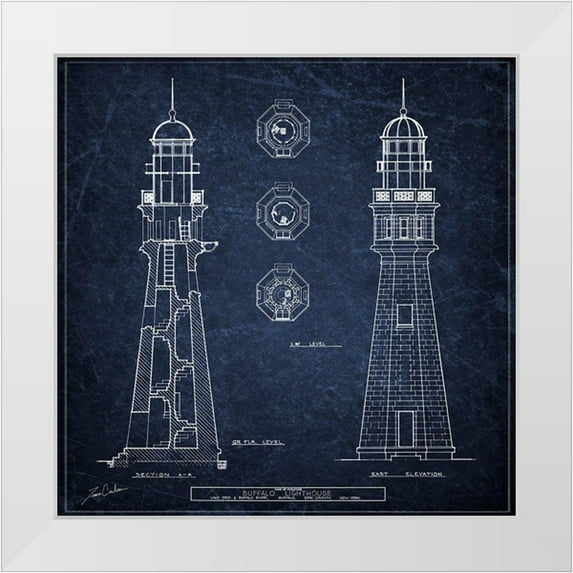 Carlson, Tina 12x12 White Modern Wood Framed Museum Art Print Titled - Buffalo Lighthouse Navy