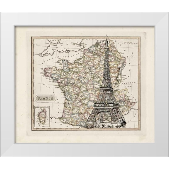 Carlson, Tina 14x12 White Modern Wood Framed Museum Art Print Titled - Eiffel Tower Map
