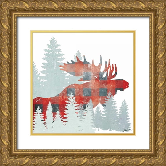 Carlson, Tina 15x15 Gold Ornate Wood Framed with Double Matting Museum Art Print Titled - Moose Plaid Forest