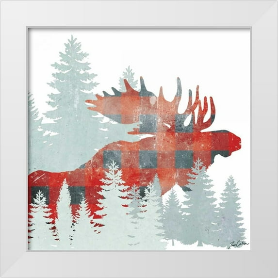 Carlson, Tina 26x26 White Modern Wood Framed Museum Art Print Titled - Moose Plaid Forest