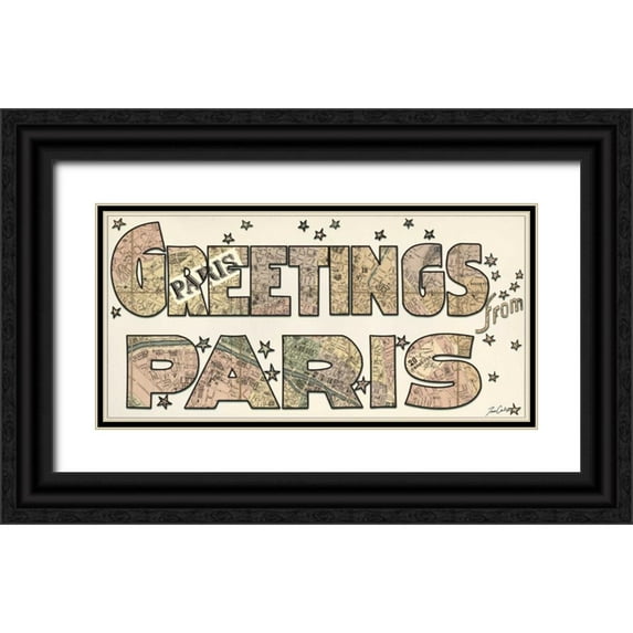 Carlson, Tina 32x18 Black Ornate Wood Framed with Double Matting Museum Art Print Titled - Greetings From Paris