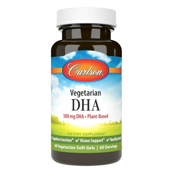 Carlson - Vegetarian DHA, 500 mg DHA, Plant Based, Sustainably Sourced From Algae, 60 Softgels