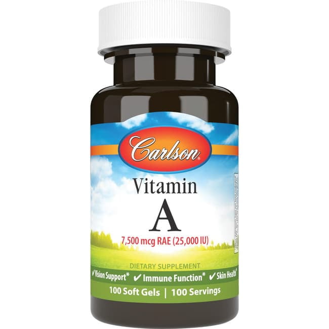 Carlson Vitamin A 7,500 mcg Rae (25,000 Iu) 100 Sgels