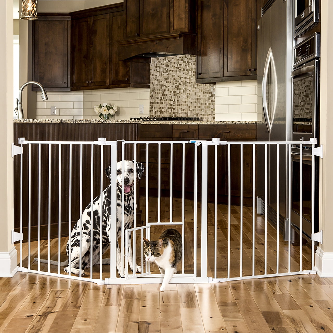 Carlson 30" H x 76" W White Metal Pet Gate with Small Door