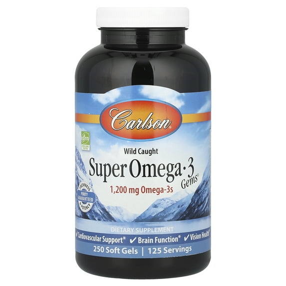 Carlson Wild Caught Super Omega-3 Gems, 1200 mg, 250 Soft Gels,