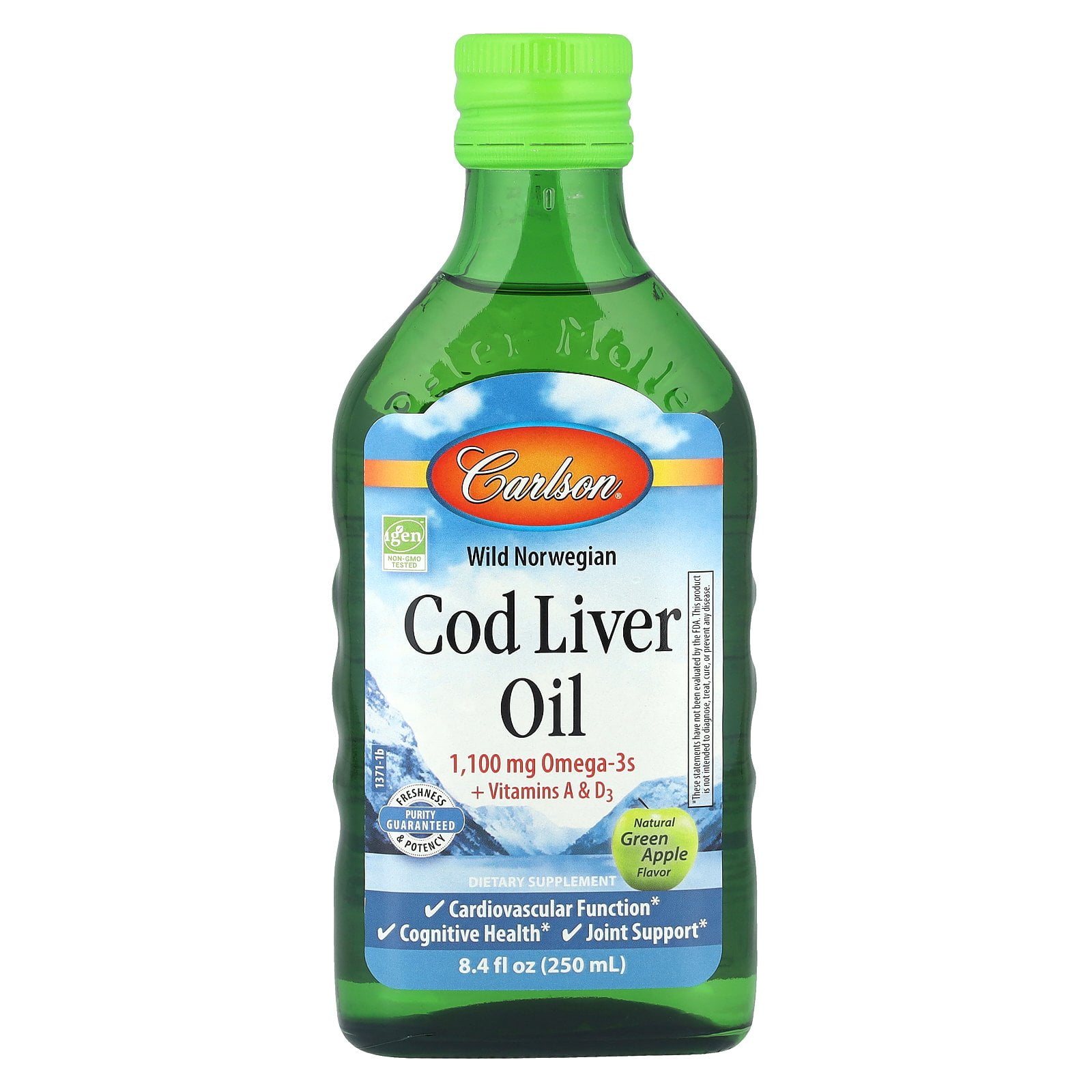Carlson Cod Liver Oil, Natural Green Apple , 1,100 mg, 8.4 fl oz (250 ml)
