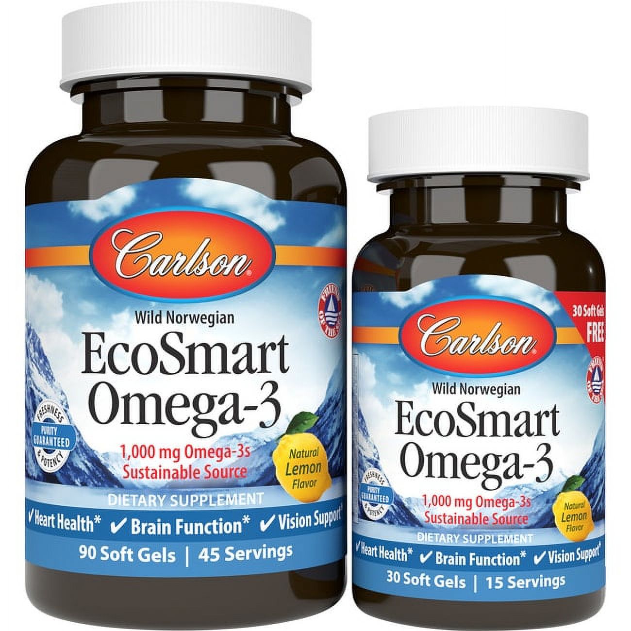 Carlson Wild Norwegian Ecosmart Omega-3 - Lemon 1,000 mg 90 + 30 Sgels - image 1 of 2