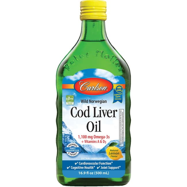 Carlson Wild Norwegian Liquid Cod Liver Oil, 1100 mg Omega-3s, 16.9 fl oz, Lemon