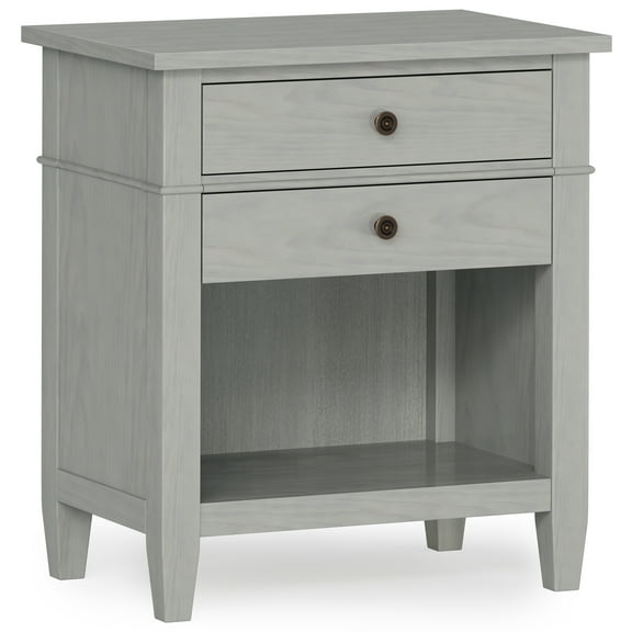 Carlton Fog Grey Solid Wood Bedside Table with 2 Drawers & Open Storage - Transitional Style End Table for Living Rooms & Condos - 24" W x 16" D x 26" H