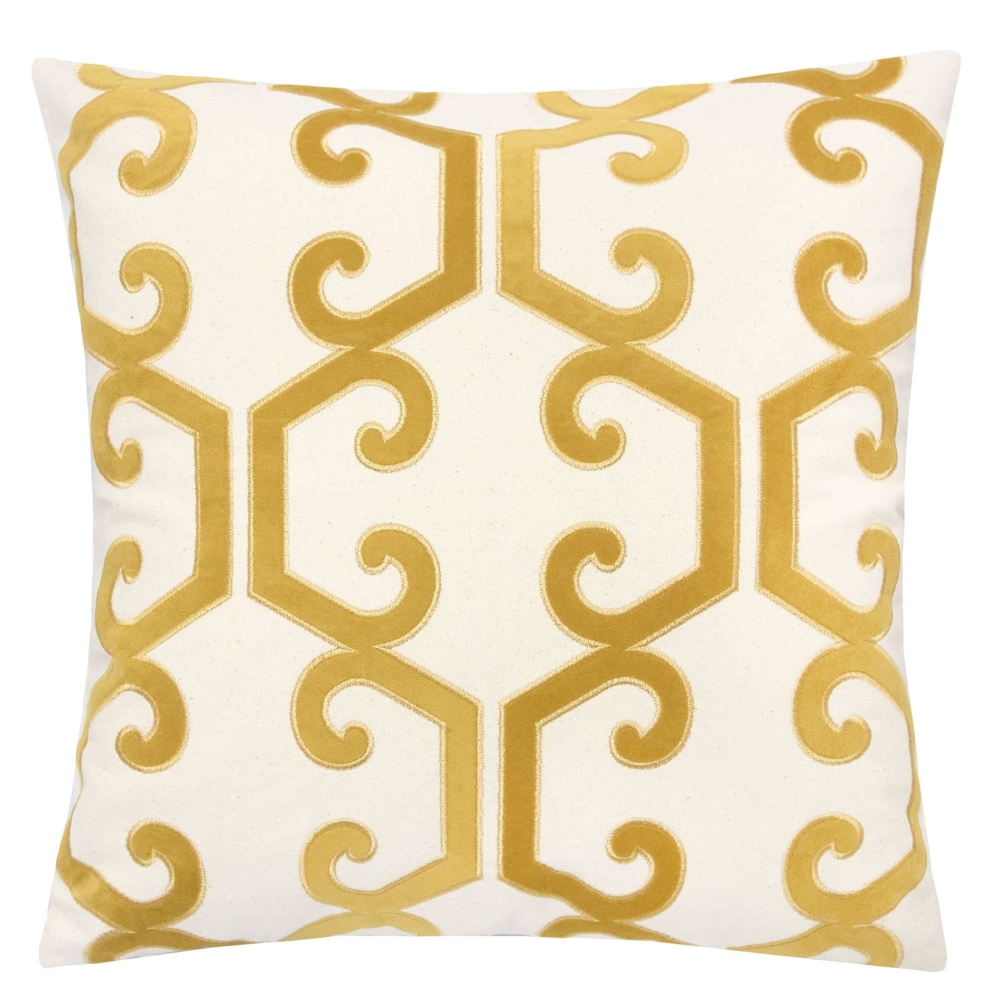 Carly Embroidered 20" Square Yellow Decorative Throw Pillow