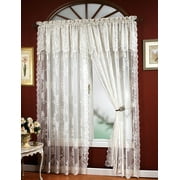 Carly White Floral Lace Curtain Panel with Attached Valance and Tassels, 56  x 84