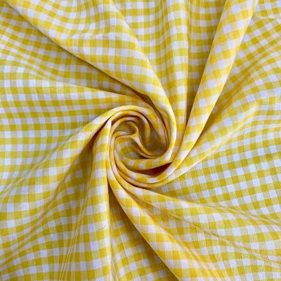 Carly Yellow Mini Checkered Gingham Poly Cotton Fabric by The Yard - 10114