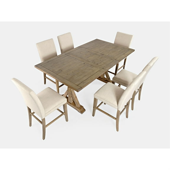 Carlyle Crossing Solid Pine 78" Seven-Piece Counter Height Dining Set with Upholstered Chairs